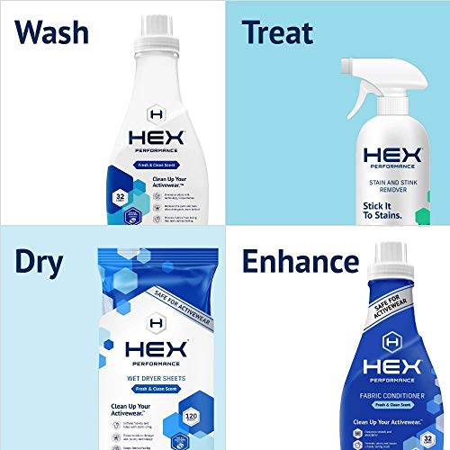 Hex Performance Laundry Detergent + Fabric Conditioner Bundle, Fragrance Free, (4 Bottles) - Designed For Activewear, Made For Sensitive Skin, Eco-Friendly, Concentrated Formula #TOP5