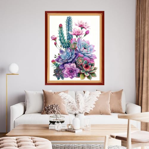 Image of Funchey Stamped Cross Stitch Kits, DIY Cross Stitch Pattern for Adults Beginners Needlepoint Kits Embroidery Kit Arts and Crafts 11CT&Succulent Plants and Flowers 16x20 inch