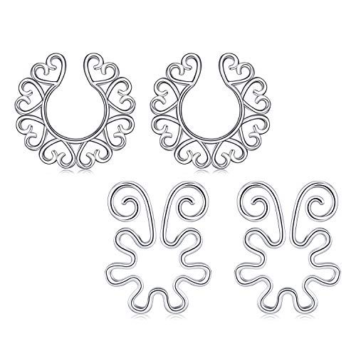 VF VFUN 2 Paare Acier Chirurgical Faux Piercing Téton pour Femme Non-Piercing Papillon Faux Piercing Mamelon Bijoux de Corps - Argent