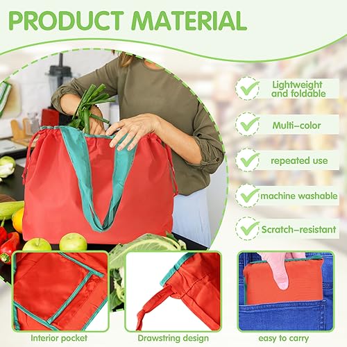 Realand Reusable Grocery Bags 4 Pack Large Heavy Duty Ripstop Shopping Colorful Foldable Tote Bulk with Pouch & Drawstring Machine Washable Nylon Lightweight for Pocket - Image 3