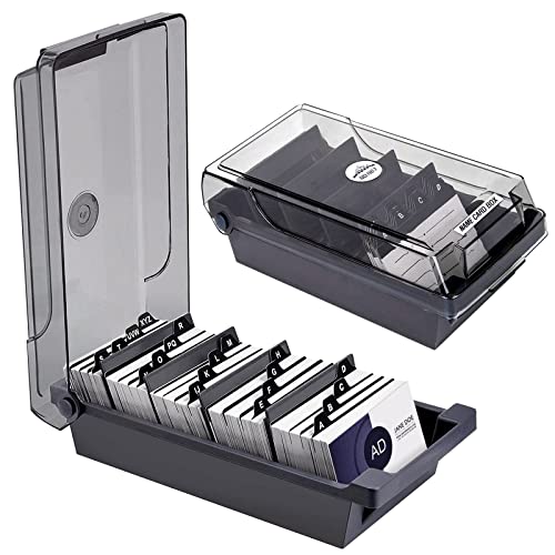 Kaimeilai Porte-cartes de Visite Boîte de Rangement, boîte de rangement pour cartes de visite avec 4 séparateurs et onglets d'index A-Z, pour bureau Peut contenir 500...