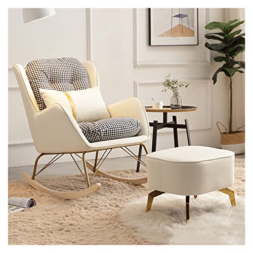 BWCKMTSC ALEjon Mecedora tapizada Moderna con Base de Madera Maciza y Asiento de Tela Acolchado, Elegante Mecedora Decorativa para Sala de Estar o Dormitorio (Color Blanco)