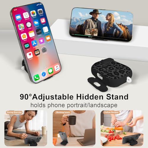 Image of Compatible Airpods Pro 3 Case (2025) with Phone Stand & Cleaner Kit,Cute Soft Silicone Lock Clip Apple AirPods Pro 3rd Generation Case, Airpod Pro 3 Cover with Keychain for Women /Girls,Leopard Print