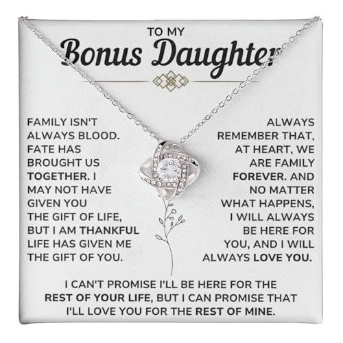 To My Beautiful Bonus Daughter Necklace From Mom & Dad With Heartfelt Message Card Perfect for Birthday Graduation or Christmas Gift 14k Pendant to Stepdaughter & Goddaughter (Standard Box Beautiful Chapter)