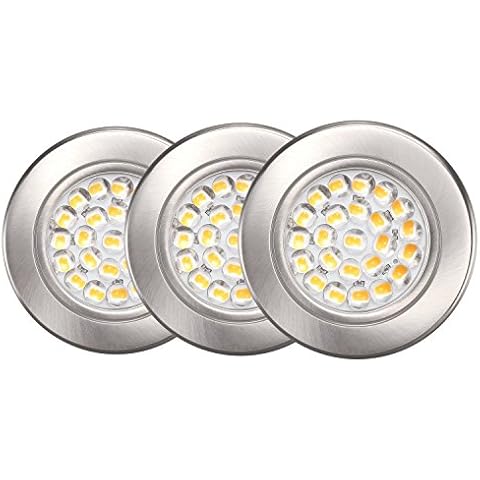 GETINLIGHT Dimmable LED Puck Lights Kit with ETL Listed, Recessed or Surface Mount Design, Soft White 3000K, 12V, 2.5W, Brushed Nickel Finished, (Pack of 3), IN-0113-3-SN Cover