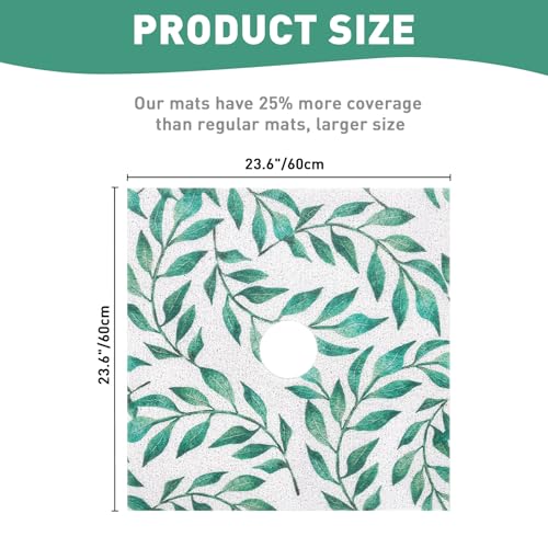 Image of Square Shower Mat Non Slip: 24 x 24 Inch Extra Large Shower Mats with Drain Hole in Middle - PVC Loofah Anti Slip Shower Floor Matt for Inside Shower