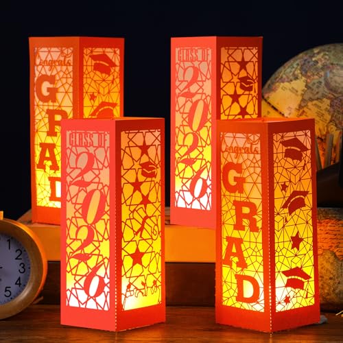 Image of Rossesay 6 Pcs Graduation Table Centerpieces Boxes Class of 2026 Graduation Lanterns for Centerpieces with LED Candles Congrats Grad School College Photo Props for Party Table Decoration (Orange)