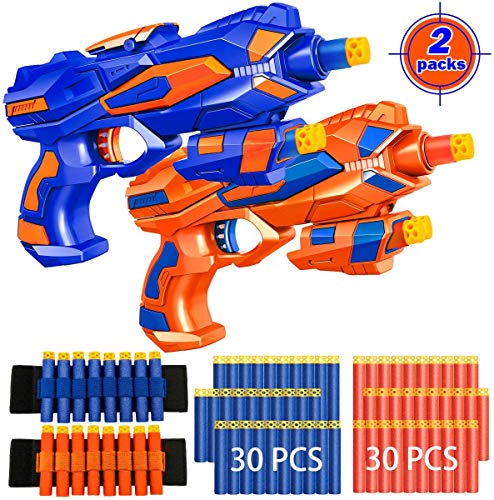 2 Pack Blaster Guns Boys Toy-with 60 Soft Foam Darts Bullets& 2 Wrist