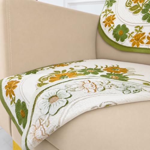 Image of Homerz Premium 'Surya Series' Sofa Cover | Stylish Sofa Protector | Net Fabric | Anti-Stain & Washable Slip Cover Exact Size Antislip (Daisy Green, 1 Seater, Seat Cover with Backrest)