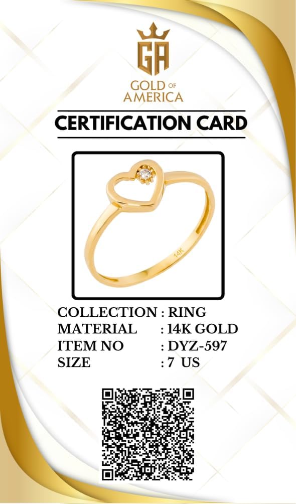 14K Real Solid Gold Ring for Women, Open Heart with Simulated Diamond Ring for Engagement Thicknes 1.7 mm - Image 2