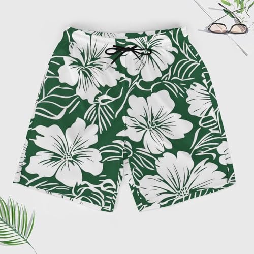 Hawaiian Floral Green Hawaii Flowers Beach Shorts for Men Swim Trunks Quick Dry Swim Shorts with Compression Liner Pocket3