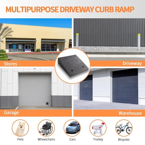 Rampa de bordillo de goma, rampa de umbral, rampa portátil para cobertizo, rampa resistente con capacidad de 6800 lb para coches de perfil bajo, motos, sillas de ruedas, bicicletas (20 x 20 x 7.9 pulgadas) miniatura 4