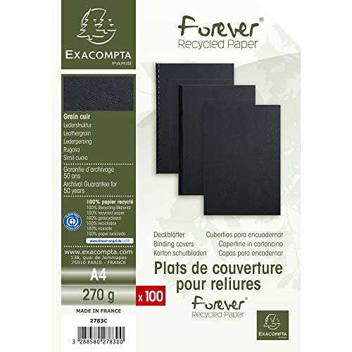 Exacompta 2783C 100er Pack Einbanddeckel DIN A4 für Bindesysteme Forever aus Recycling-Karton schwarz. Geeignet zur Verwendung mit Serodo-Bindern, Kunststoffringen, Metallringen und mehr