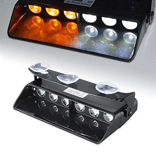 image for WOWTOU Amber White Warning Light 6W 6 LED 16 Strobe Flashing Patterns 