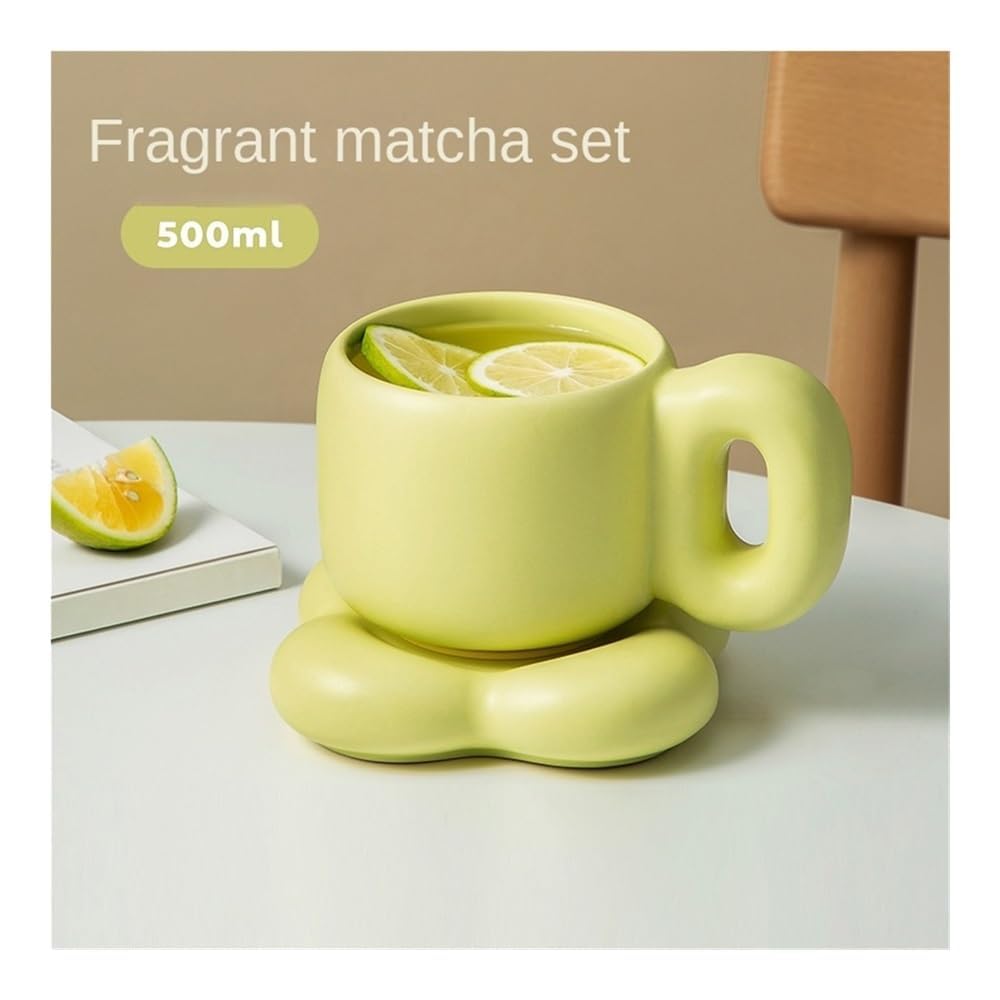 Keramiktasse in Blütenblattform, kreative nordische Heimdekoration, handgefertigte Tasse, personalisierter Teller, Kaffee, Tee, Milch, Kuchen, 500 ml, 1 (Kaffee-Set)