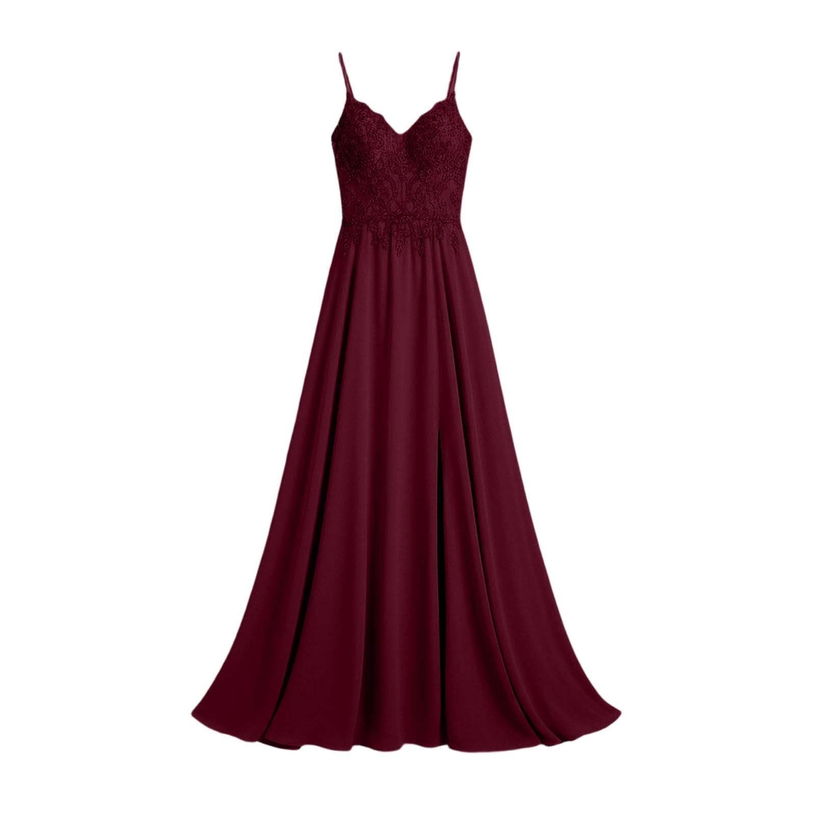 Ballkleid Damen Chiffon Lang V Ausschnitt Spitzenapplikationen Brautjungfernkleid A Linie Abendkleid Ballkleider Brautjungfernkleider Lang Prom Dress Elegant Festlich