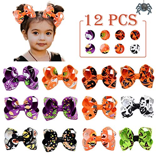 3" Hair Bows Clip 12 Pcs Boutique Alligato Halloween Bow Trick or Treat