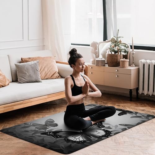 Tapis de bain super absorbant anti-glissade design papillon noir gris