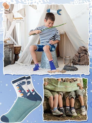 20 Pair Cartoon Socks for Boys Toddler Car Dinosaur Patterned Sport Round Neck Boys Dress Socks2