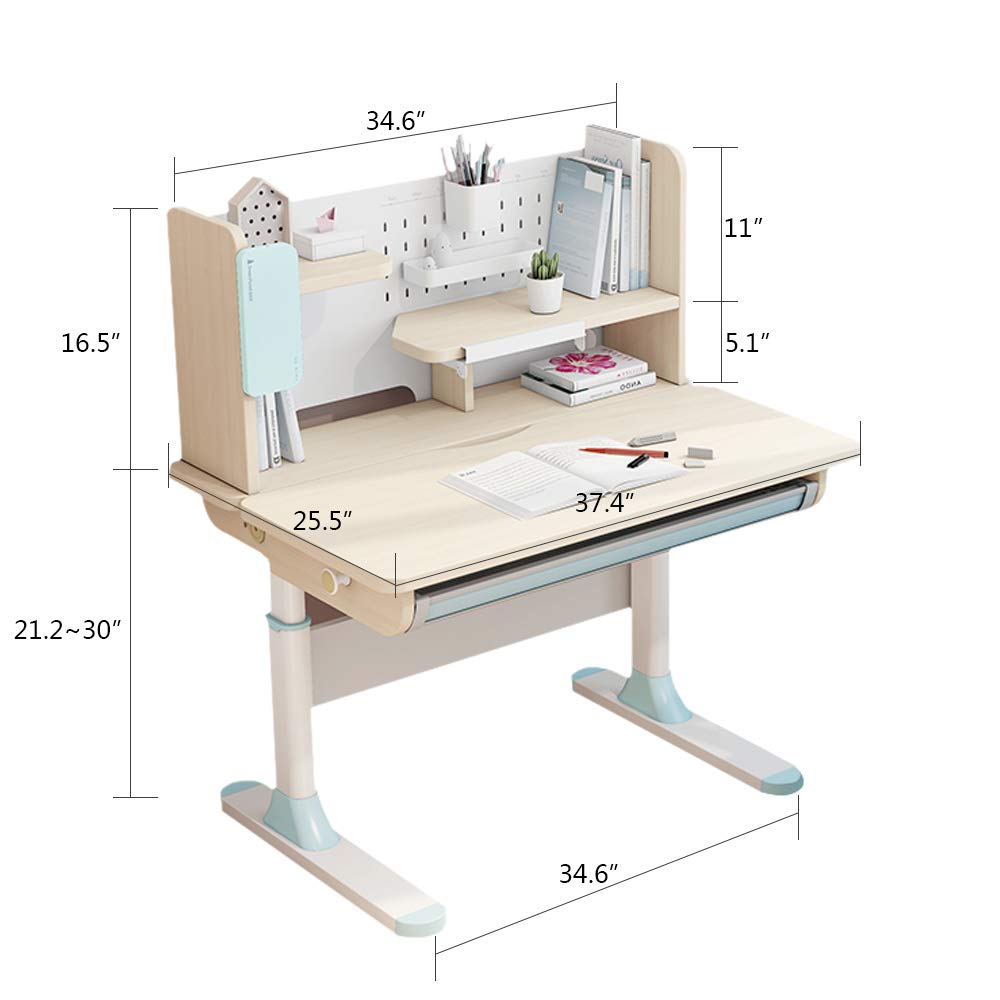 FCD Adjustable Height Kids Study Desk with Chair Drafting Table Computer Station Built-in Bookshelf Hutch Multi Function Desk and Chair Blue product thumbnail 3