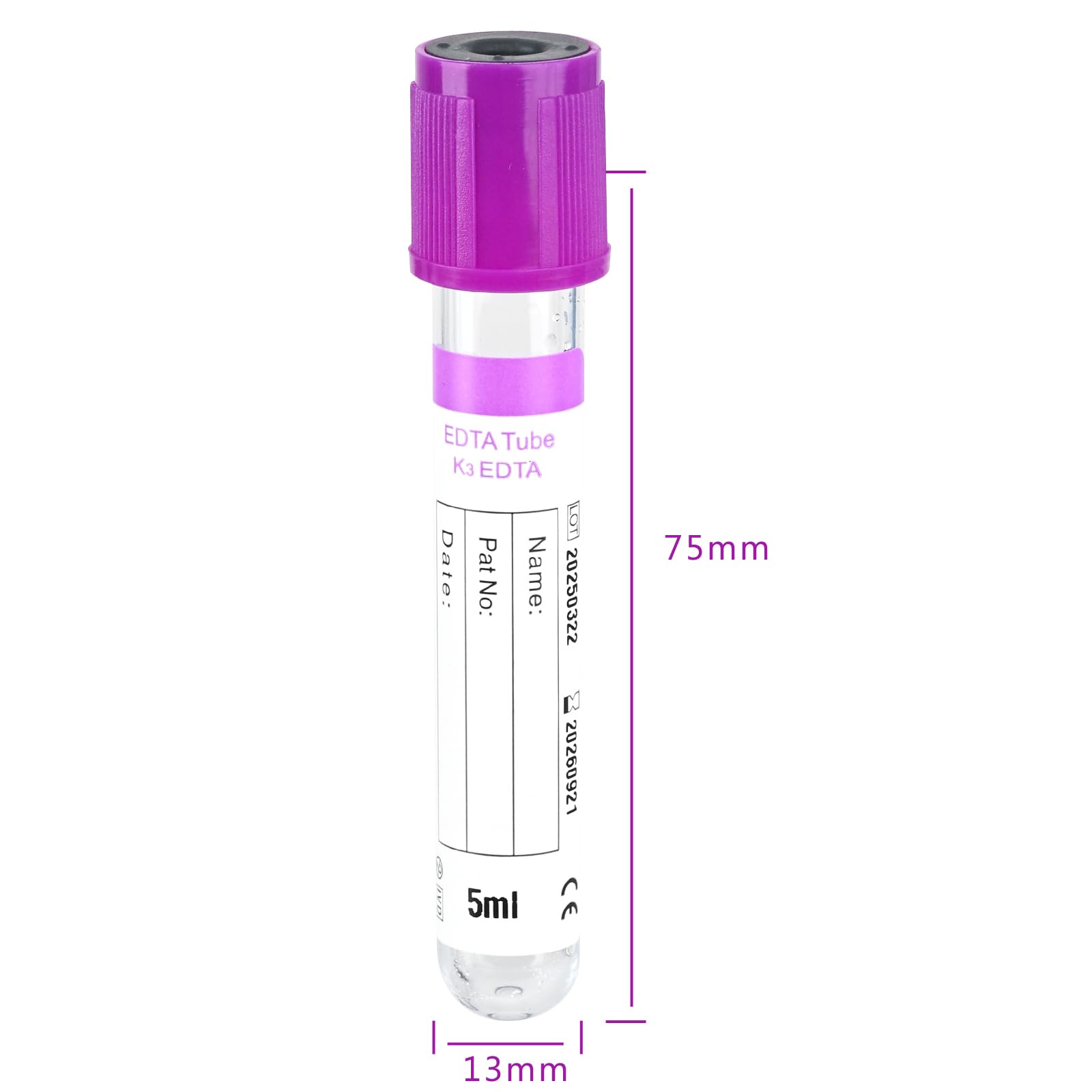 Meterbox Vacutainer Blood Collection Tubes 5ml EDTA K? Vacuum Collecting Lab Tube for Lab Test Tubes Pet Animals Veterinary 100 Pcs Wrap Packaging