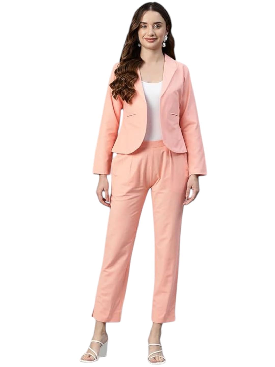 cottinfab Women Peach Coloured Long Sleeves Coat with Trousers Pure Cotton Co-Ords-picture-38