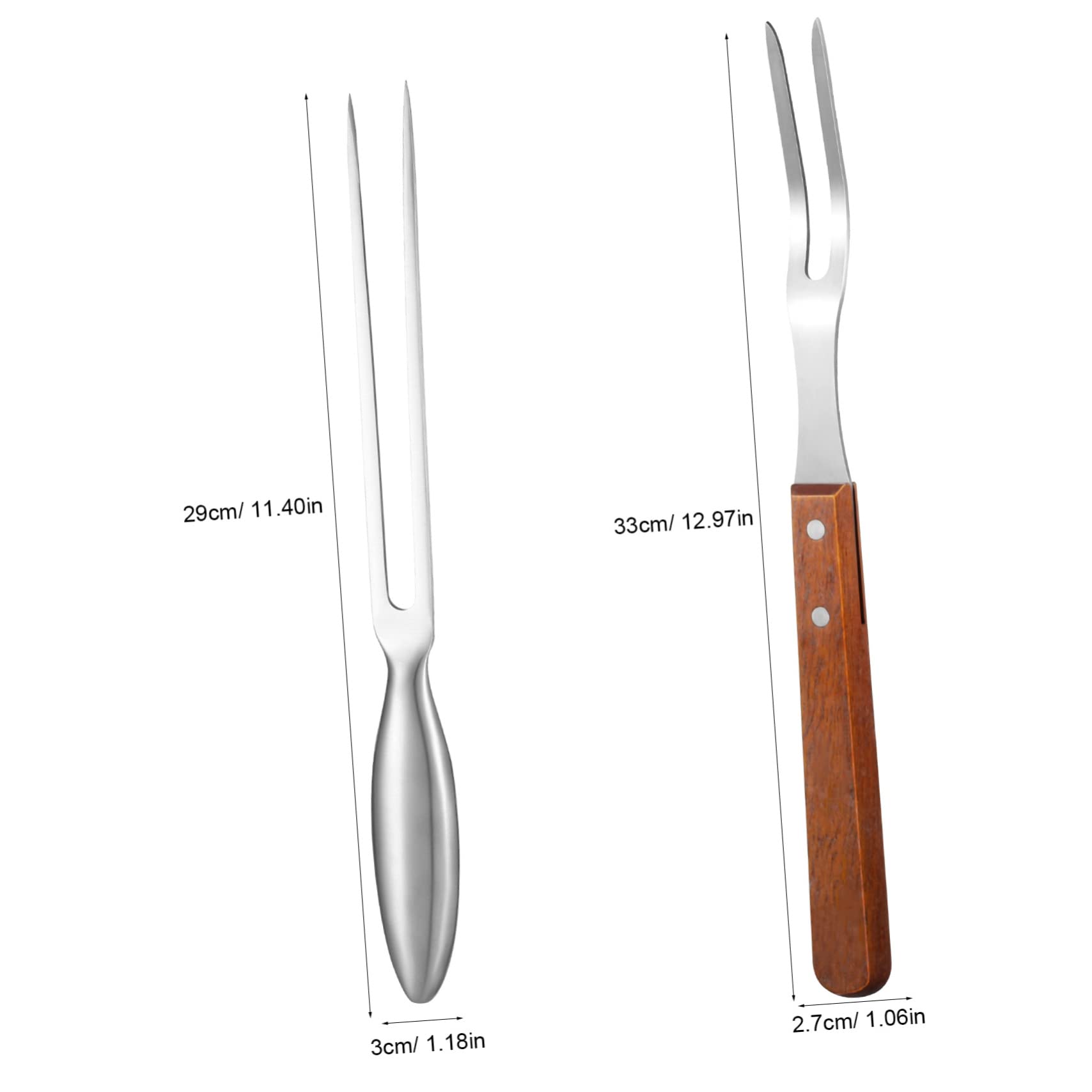 KESYOO Grill Bbq Fork 33cm Stainless Steel Carving Fork Wood Handle for Outdoor Dining
