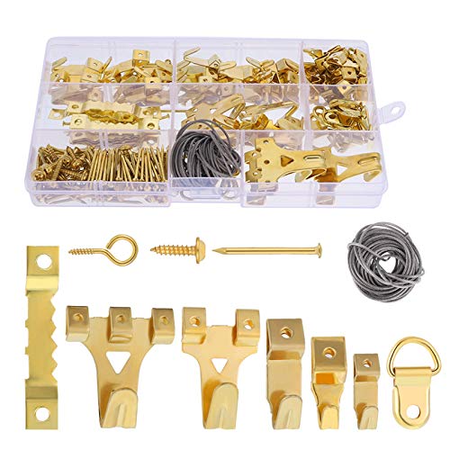 230 piezas Ganchos para Cuadros,Colgadores para Cuadros para Trabajo Pesado con Clavos para Montaje en Pared, Soporte de Hardware 10-100 lb con Caja de Almacenamien(Color: oro)