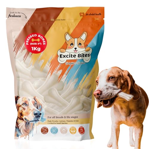 Image of Excite Bites Dog Rawhide Pressed Bones Mega Pack (Dog Chews) (Size 5 inch) (1 Kg Pack),All Life Stages