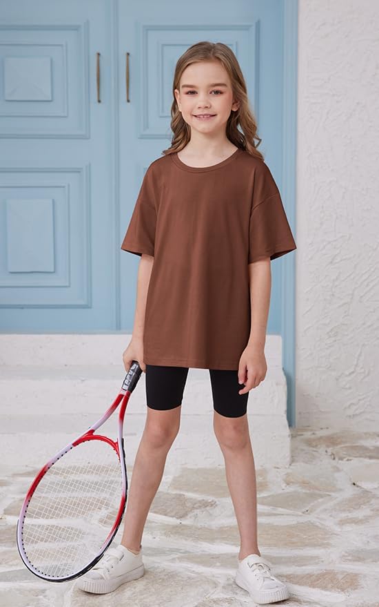ZDC Girls Short Sleeve T Shirts Kids Summer Oversized Tops Trendy Crewneck Basic Tees 5-14 Years Brown 5-6 Years image 5 of 5 B0F4QMKXQH