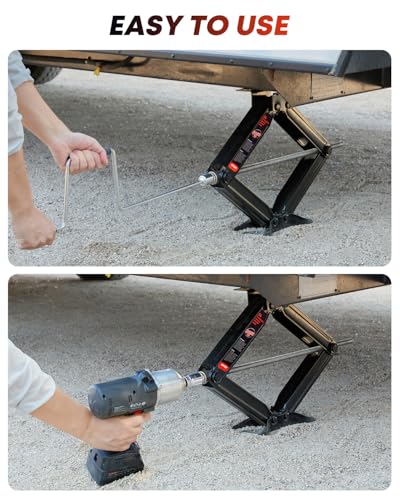 Image of Kohree 8000 lbs RV Stabilizer Jacks 24 inch, Leveling Scissor Jacks for Travel Trailer, Set of 2, Heavy Duty Camper Stabilizer Jacks Kit with Anti-Slip Handle and Drill Socket, Easy to Install