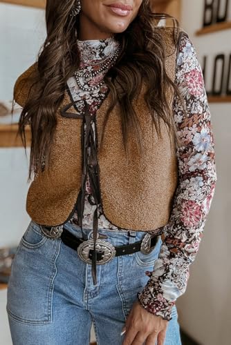 Women Fleece Sherpa Vest Casual Tie Front Sleeveless Puffer Sherpa Jacket Vest Trendy Fall Clothes2