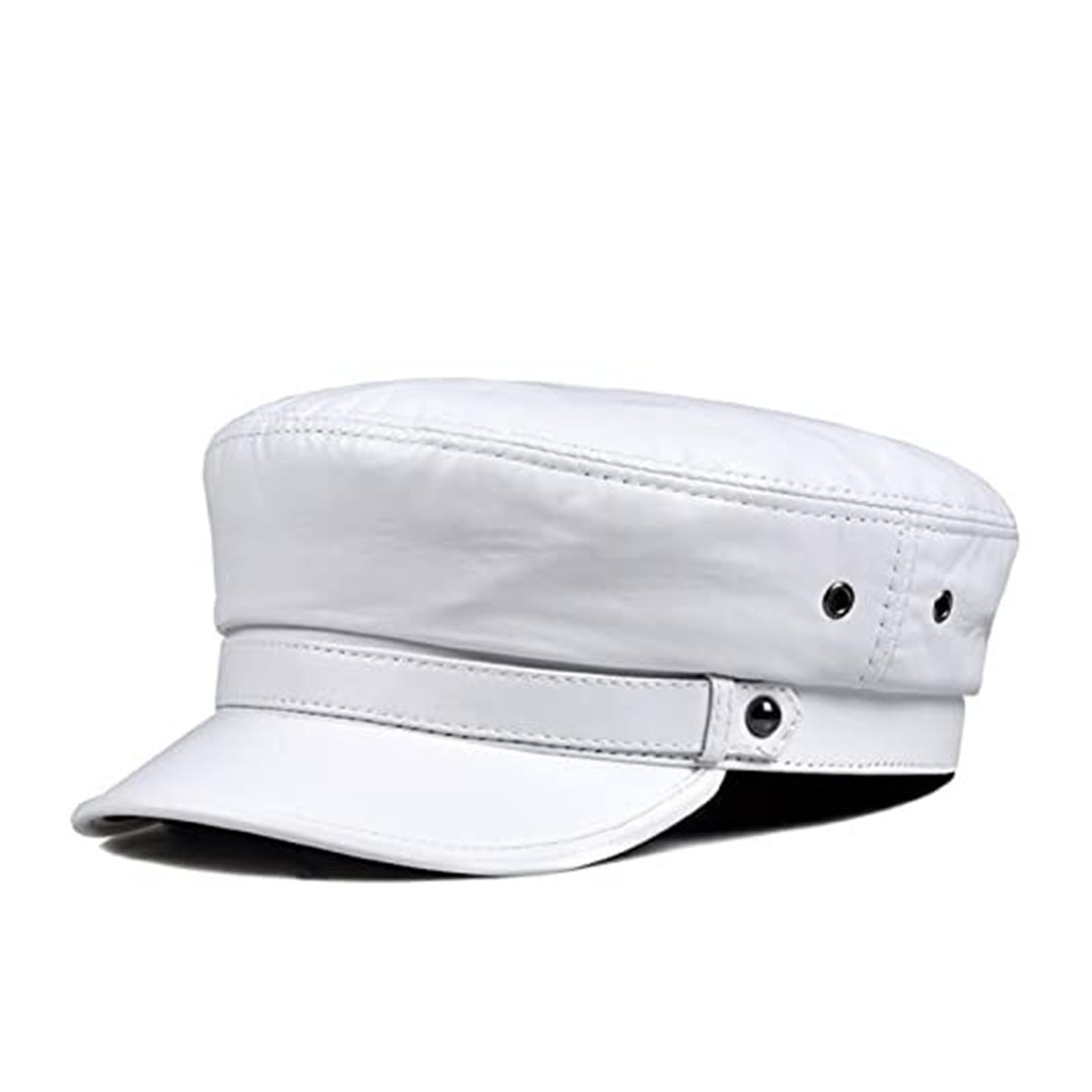 Women’s Real Leather Cap - Fashionable Flat Baseball Hat in Red and White, XXL Size(Large; White)