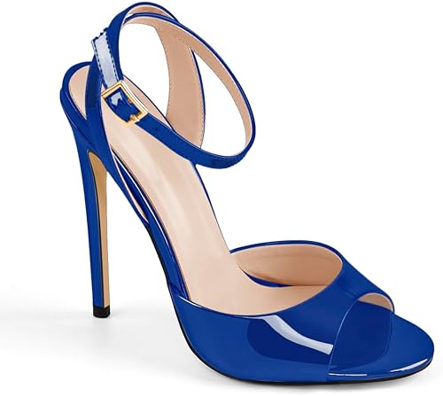 Open Round Toe Ankle Strap High Heel Stilettos Sandals(Blue,11)