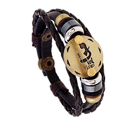 Yellow Chimes Zodiac Sign Constellation Handmade Brown Leather Bracelet for Men and Women/Unisex (Virgo) (B07FVT9J19) Amazon Price History, Amazon Price Tracker