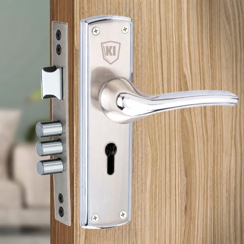 Image of 1009 SS Chrome Finish Mortise Door Lock Handle Set | Main Door Locks for Home | KY 6-Lever 65mm Double Turn Lock Mechanism | Door lockset for Living Room, Bedroom,Bathroom