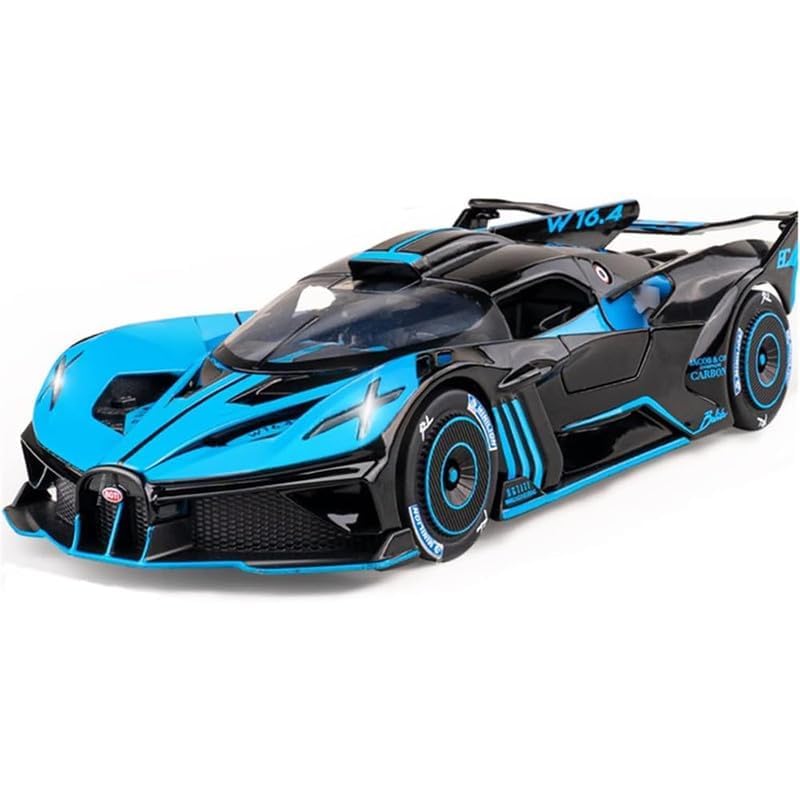 Image of Kids Model 1:24 Big Bugadi Bolide Die Cast Metal Car Pull Back Action Opening Doors with Realistic Engine Sound Lights Toy Car Gift for Boys - Blue
