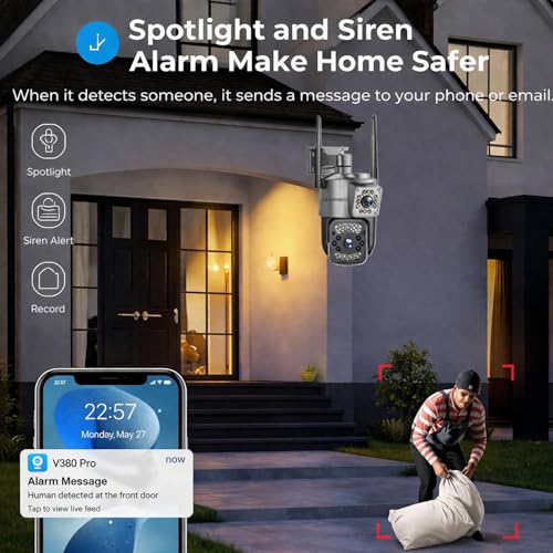 Image of securinnov 6MP Smart WiFi Dual Lens Outdoor PTZ CCTV Camera | 360 Rotation | Color Night Vision | Two Way Audio | Wireless Home Security Camera with Mobile App V380 Pro (Dual Lens PTZ)