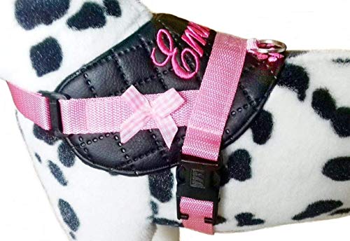 Hundegeschirr kleine Hunde S M L XL XXL mit Wunsch Namen bestickt Kunstleder schwarz rosa