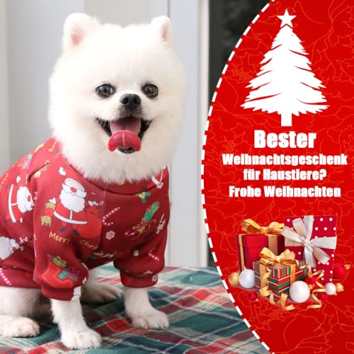 Fosoloni Weihnachtspullover für Hunde 2Stück - Hundepullover mit Katze, Warm für den Winter und Weihnachten