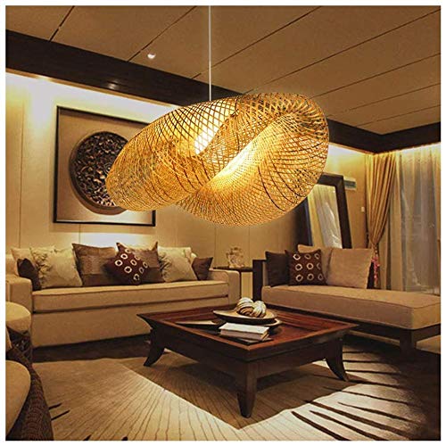 GWYBamboo Lantern Pendant Lamp, Retro Japanese Style E27 Chandelier Hanging Light Ceiling Lighting Fixture for Living Room Bedroom Restaurant Cafe Teahouse Bar Dining Room Club