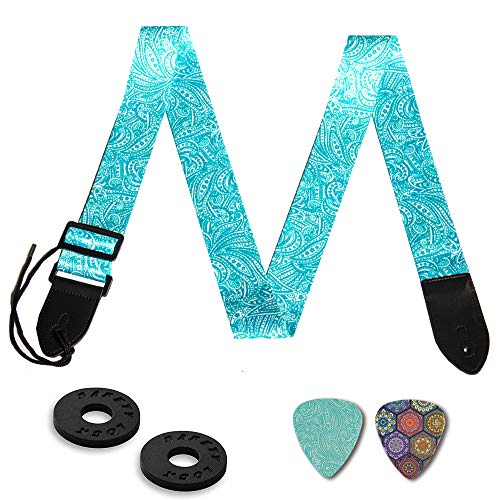 Image of Adjustable Guitar Strap Includes 2 Strap Locks & 2 Matching Picks & 1 Picks Holder & 1 leather Strap Button.