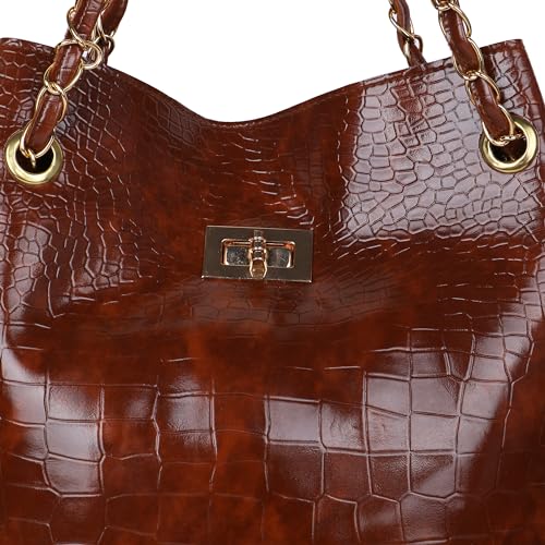 Image of AVERAA Women's Stylish Handbag with Detachable Sling Strap | Croc Texture Shoulder & Crossbody Bag | Spacious Zip Closure Tote for Office, Daily & Travel Use