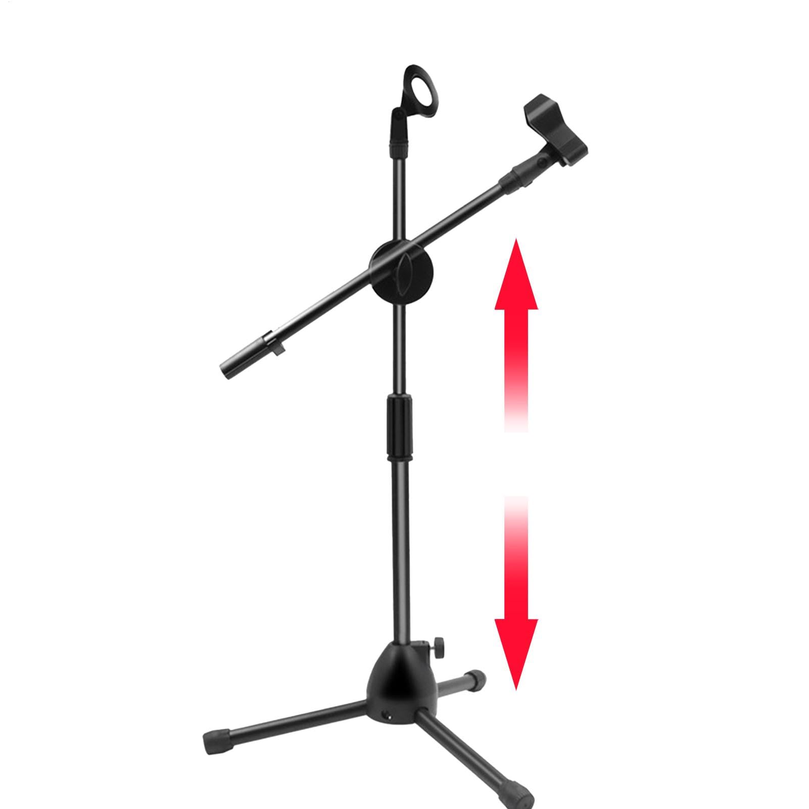 na mikrofon, przenośne stojaki na mikrofon do nagrywania | składany regulowany statyw, mikrofon biurkowy z uchwytem na klips, kąt, pogrubiony metal, 47-80 cm, czarny