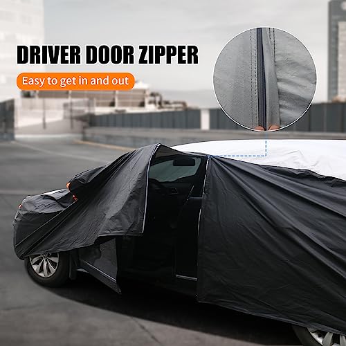 Image of Car Cover Waterproof All Weather 6 Layers, Outdoor Car Covers for Automobiles with Zipper Door, Hail UV Snow Wind Protection, Car Cover Fit Sedan-Length (180 inch to 190 inch)