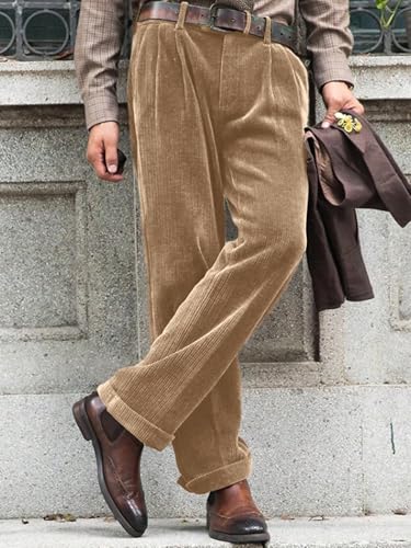 Men's Corduroy Casual Pant Comfort Stretch Elastic Waist Classic Fit​​ Dress Pants​​ Work to Weekend Pants3
