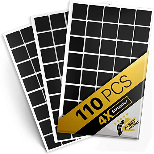 Magnetic Squares - 110 Self Adhesive Magnetic Squares (Each 4/5' x 4/5') - Flexible Sticky Magnets - Peel & Stick Magnetic Sheets - Tape is Alternative to Magnetic Stickers, Magnetic Strip and Roll