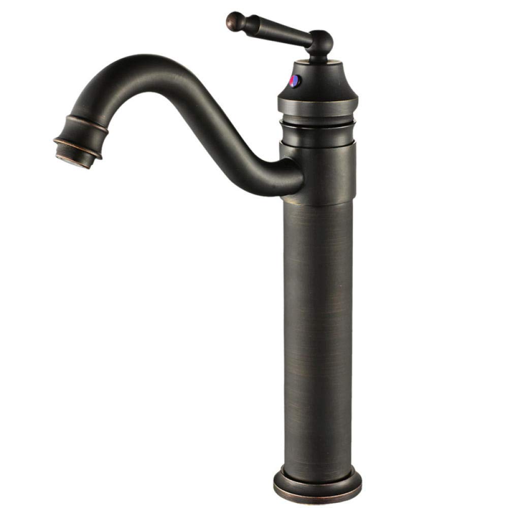 QIMEIM Basin Mixer Tap Bathroom Sink Tap Retro Antique Black Brass Tall Body Single Handle Single Hole Bathroom Wash Basin Bathroom Mixer Taps