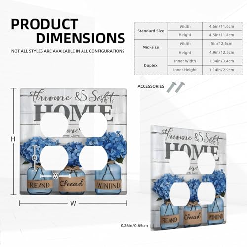 Decorative Outlet Covers Blue Flower Bottles Wood Plank 2 Gang Wall Plate Cover Double Duplex Receptacle Two Switch Light Switch Cover Plate Jumbo Dual Faceplate