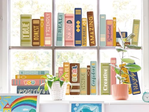 JarThenaAMCS Boho Book Window Clings Inspirational Window Stickers Double Sided Motivational Glass Decals for Classroom Library Nursery Decor, 6 Sheet